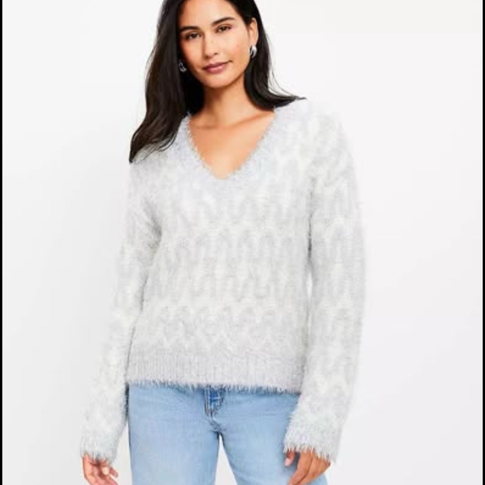 LOFT Fuzzy Blue V-Neck Sweater